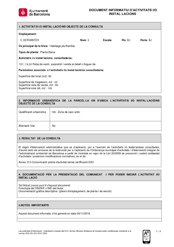 Sol·licitud de Llicència d’Activitat